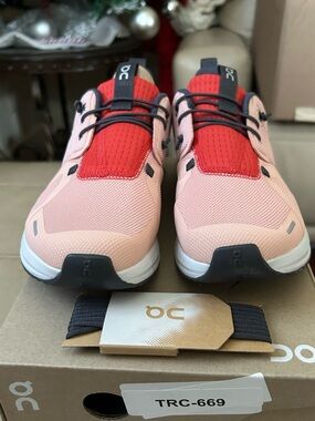 On Cloud Cloud Sky Pink and Red Women's Athletic Sneakers